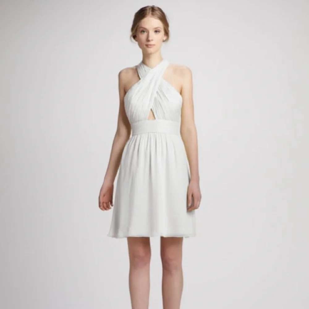 Alice + Olivia White Crossover Halter Neck Pleated Mini Dress 12